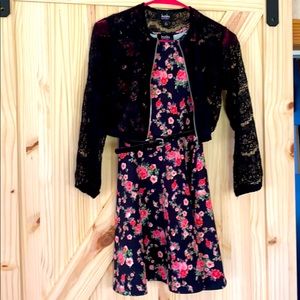 Girls size 12 floral dress with floral lace jacket